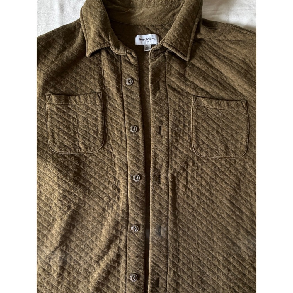 Goodfellow & Co Mens XL Quilted Shirt Jacket Olive Green Shacket Button Front - Picture 3 of 11
